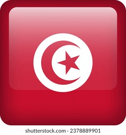 3d vector Tunisia flag glossy button. Tunisian national emblem. Square icon with flag of Tunisia