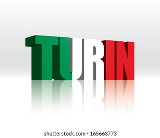 3D Vector Turin (Italy) Word Text Flag 