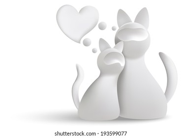 3d vector two lovers cat on white background. Gradient mash