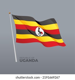 3D vector Uganda national flag waving illustration