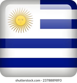 3d vector Uruguay flag glossy button. Uruguayan national emblem. Square icon with flag of Uruguay