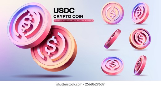 3D Vector USDC Cryptocurrency Coins Set. Perspective Illustration about Crypto Coins