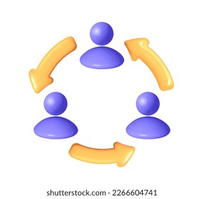 3D Vector User Sync or Switch Symbol Isolated mesh. Render User Exchange, Synchronization or File Transfer. User Profile with Arrows Icon. Employee Replacement or People Swap Position illustration.