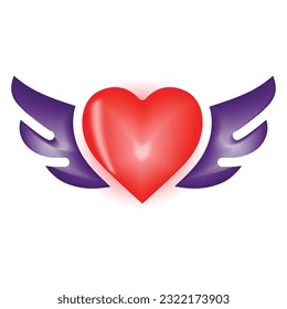 3D vector valentine heart wings love celebration icon