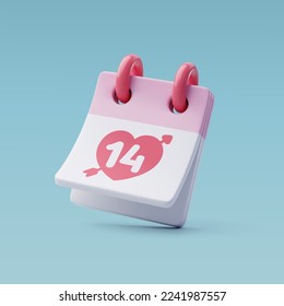 3d Vector Valentine's Day Paper Calendar, Notes Reminder, February 14, Valentine's Day Concept. Eps 10 Vector. svg