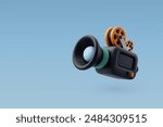 3d Vector Video camera with films, Film recorder, Movie, Clips, Entertainment equipment concept. Eps 10 Vector. 