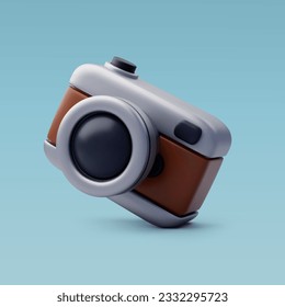 3d Vector Vintage Camera, Holiday Vacation, Time to Travel concept. Eps 10 Vector.