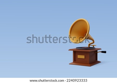3d Vector Vintage Gramophone sound player with black audio disk, Sound equipment, Music and Instrument concept. Eps 10 Vector.