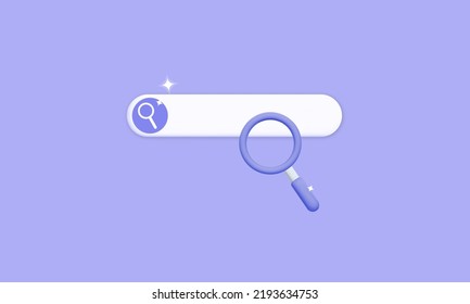 3d vector violet search bar element design. Navigation and search info in internet concept. Cartoon style ui template.