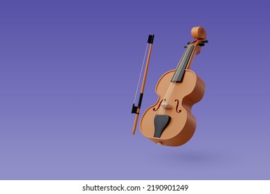 3d Vector Violin with Fiddlestick, Music and Instrument concept, Eps 10 Vector.