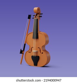 3d Vector Violin with Fiddlestick, Music and Instrument concept, Eps 10 Vector.