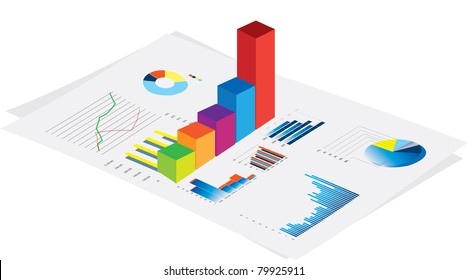 3d vector visual of business financial performance graphs on white background