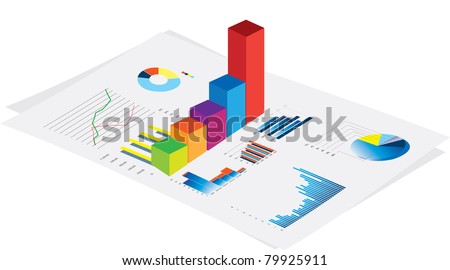 3d vector visual of business financial performance graphs on white background