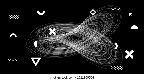 3D Vector Visualisation of The Lorenz attractor on dark background. Scientific conteptual illustration for Steganography, Chaos Theory, Cryptography.