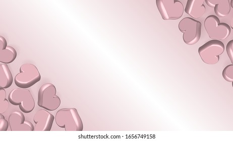vector 3D, corazones rosados volumétricos en un fondo rosado.
