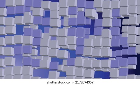 3D vector wallpaper. The cube is stored with surfaces and overlapping in two layers. Shades of blue. Background for objects in a dark gradient color.