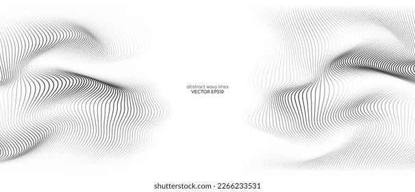 3D Vector wave lines pattern smooth curve flowing dynamic black isolated on white background for concept of technology, digital, communication, science, music