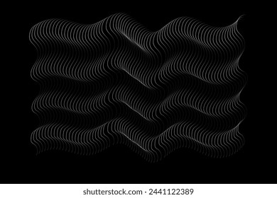 3D Vector wave lines pattern smooth curve flowing dynamic blue green gradient light isolated on black background for digital, communication, science, music.