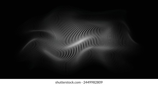 3D Vector wave lines pattern smooth curve flowing dynamic white light isolated on black background for concept of technology, digital