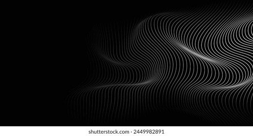 3D Vector wave lines pattern smooth curve flowing dynamic white light isolated on black background for concept of technology, digital