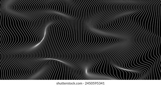 3D Vector wave lines pattern smooth curve flowing dynamic white light isolated on black background