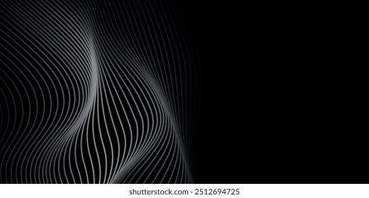 3D Vector wave lines pattern smooth curve flowing dynamic white light isolated on black background for concept of technology, digital
