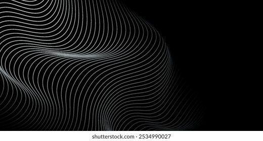 3D Vector wave lines pattern smooth curve flowing dynamic white light isolated on black background for concept of technology, digital