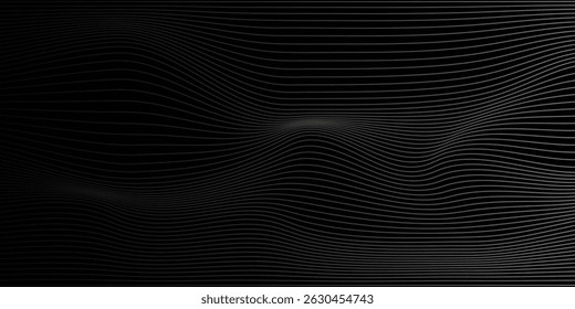 3D Vector wave lines pattern smooth curve flowing dynamic white light isolated on black background for concept of technology, digital
