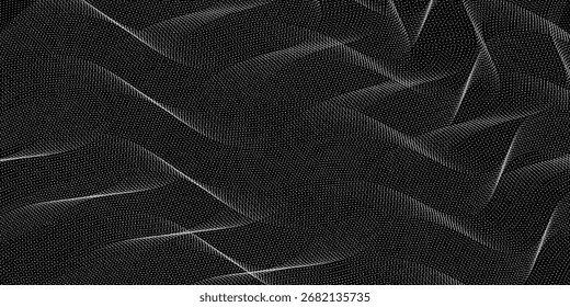 3D Vector wave lines pattern smooth curve flowing dynamic white light isolated on black background for concept of technology, digital, communication, science, music