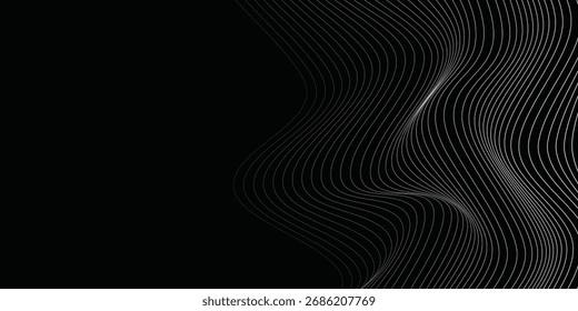 3D Vector wave lines pattern smooth curve flowing dynamic white light isolated on black background for concept of technology.
