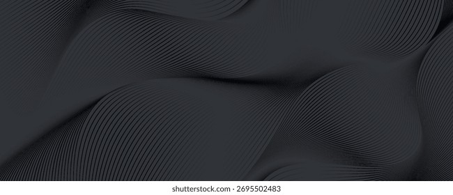 3D Vector wave lines pattern smooth curve flowing dynamic white light isolated on black background for concept of technology, digital
