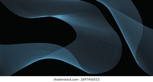 3D Vector wave lines pattern smooth curve flowing dynamic blue green gradient light isolated on black background for concept technology, digital, communication, science, music.