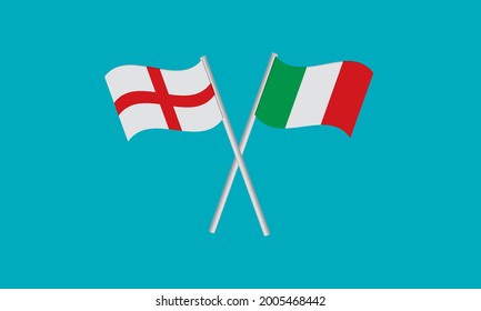 3D Vector Waving flags England and Italy on blue background