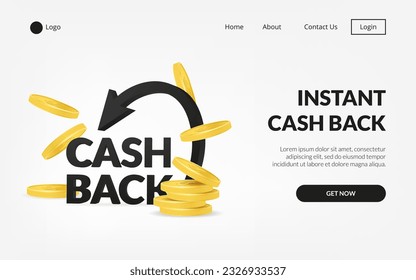 3D vector web banner featuring a pile of golden coins symbolizing cashback. Perfect for apps, promotions, and online businesses. For finance, commerce, and wealth accumulation