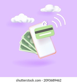 3D Vector Web Illustrations. The concept of a mobile smartphone with online payment.