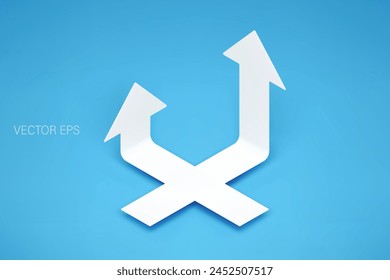 3D Vector white arrow pointing upwards on blue background, Financial and banking concept, Investment and financial success concept background.