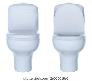 3d vector white ceramic open and closed toilet bowl in realistic style. Element design for bathroom. Modern illustration.