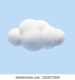 3D-Vektorgrafik-weiße, flauschige Wolke einzeln auf blauem Hintergrund, Vektorgrafik-Design. Weicher Cartoon macht das Symbol des Himmels. 