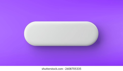 3d vector white plastic rounded rectangular button on purple background. Realistic minimal icon with shadow.