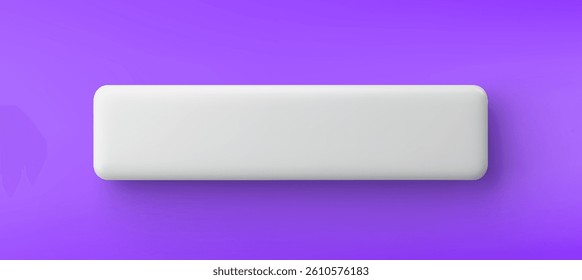 3d vector white plastic rounded rectangular button on purple background. Realistic minimal icon with shadow.