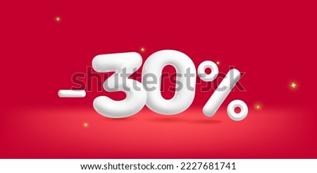 3d vector  white realistic render minus 30 percent sale discount symbol  design illustration. Realist plastic render advertisement and promo decoration element.