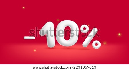 3d vector white realistic render minus 10 percent sale discount symbol design illustration. Realistic plastic render advertisement and promo decoration element.