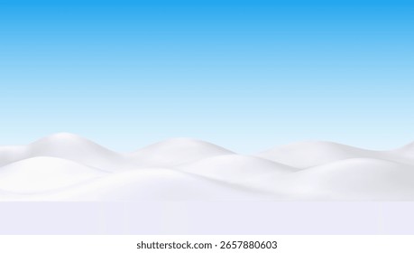 3D Vector Winter Landscape with Snowy Hills and Clear Blue Sky