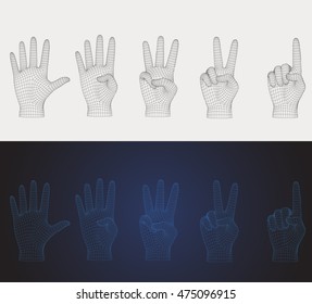 3D vector wireframe counting hand pose set in various style that you can flip for left or right hand