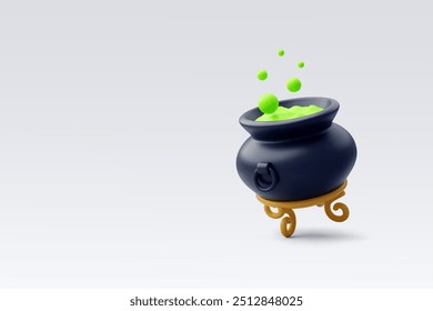 3d Vector Witch cauldron with green potion, Happy halloween festival concept. Eps 10 Vector.