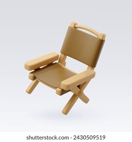 3d Vector Wooden camping chair, Travel and camping adventure concept. Eps 10 Vector.