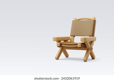 3d Vector Wooden camping chair, Travel and camping adventure concept. Eps 10 Vector.