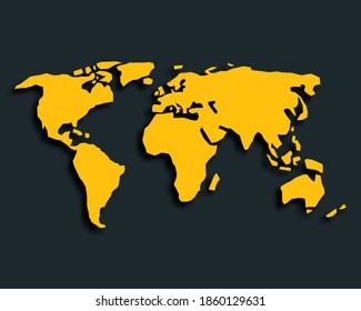 3d vector world illustration with smooth vector shadows and orange map of the continents of the world- design element for infographics, and other global illustrations.