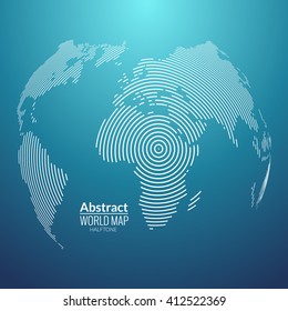 3d vector world map globe planet, lines, global radial halftone concept