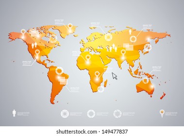 3d vector world map illustration and infographics design template. 